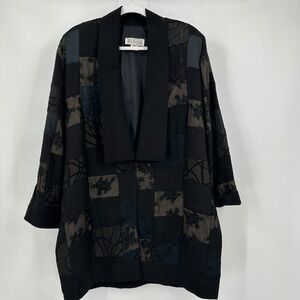 Women Vintage Lagenlook Patchwork Jacket Size M Oversized Silk Blend Avant Garde